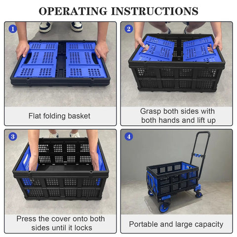 Operating instructions for 2 In 1 Folding Hand Truck And Folding Basket Heavy Duty Dolly With Telescoping Handle And Rubber Wheels.