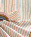 Close-up of Candy Stripe Linen Curtains For Kids Room Two Panels 96 Inch Length Kid Friendly Grommet Window Treatments