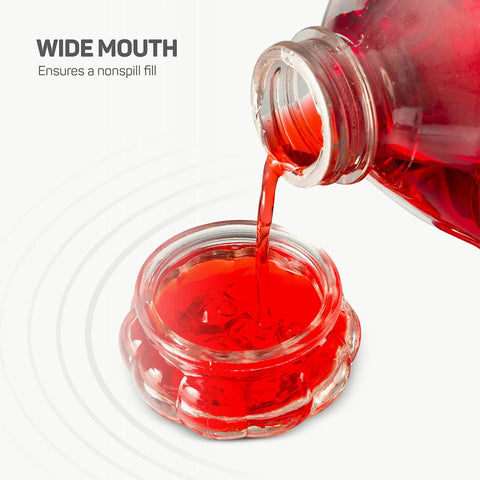 Pouring red nectar into Set Of 2 Mini Glass Hummingbird Feeders With Window Mount Base For Handheld Or Tabletop Use Outdoors Holds 1 Oz Red And Yellow Flower Attractors For Grab And Go Bird Watching And Quick Feeding glass feeder