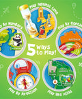 Diagram of 5 ways to play with Mapology World Map With Reusable Stickers For Kids Ages Five To Twelve Hands On Interactive Wall Map.