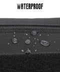 Top Shelf Black 3 Pack Tactical Zipper Pouches Featuring Secure Hook And Loop Panel For Tactical Vest Chest Rig Admin Mod Gear Tool Storage And Day One Ready Essentials Waterproof close-up of droplets on durable black fabric.