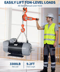 Worker using Beefy 1-1/2 Ton Manual Lever Chain Hoist With 10 Ft G80 Galvanized Chain, 3300 Lb Capacity, lifting motor
