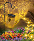 Solar Hummingbird Watering Can Lantern Lights For Outdoor Garden Decor Hanging Metal Waterproof Pathway Light With Rain Shower Effect.