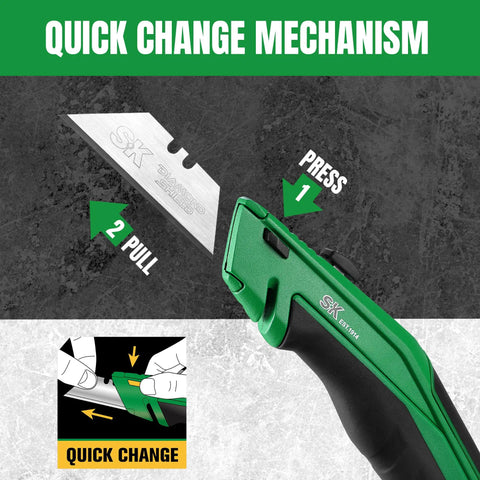 Beefy Retractable Utility Knife With SK2M TAC Tetracarbon Coated Blades And Zinc Alloy Handle For Clean Precise Cuts And Up To 28x Longer Blade Life For Everyday Use, quick change blade