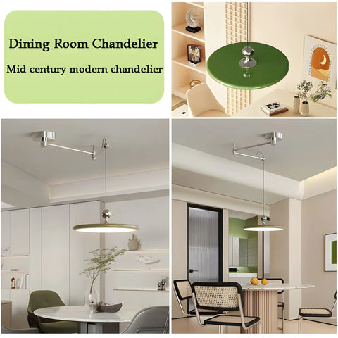 French Cream Dome Swing Arm Hanging Lamp With Acrylic Shade Pendant Light Iron Body Dope Three Color Temperature Modes For Bedroom Living Room Study Office Hotel Lobby Foyer Green in modern dining room