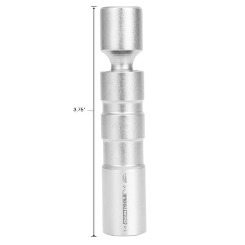 Three Eighths Inch Drive Swivel 14mm Spark Plug Socket With Flexible Head, Thin Wall Design, Chrome Moly Steel, side view