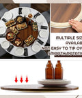 Solid Piece 20 Inch Black Walnut Lazy Susan Serving Tray Featuring A Smooth Operator Rotating Turntable Platform With Heaps Of Space For Condiments And Dinner Parties, displaying a variety of dishes on a round table.