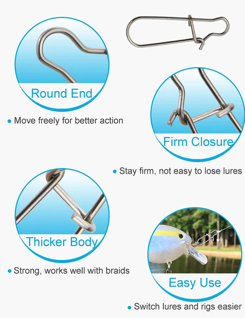 Heavy Duty Fishing Line Sinker Slides For Catfish Rigs Saltwater Surf Fishing And Deep Water Trolling With Duo Lock Snaps Strong Sinker Weights Connector For Big Fish shown with close-up details of metal snap components.