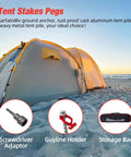 Beefy Aluminum Ground Anchors Set For Tents And Outdoor Gear Rustproof Heavy Duty Stakes with spiral blade and accessories.