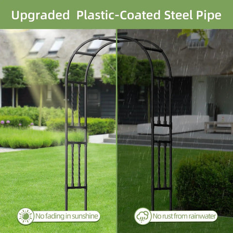 Go-To 6.9x7.9 Ft Square Tube Garden Arbor Trellis With Twisted Metal Design in sunshine and rain