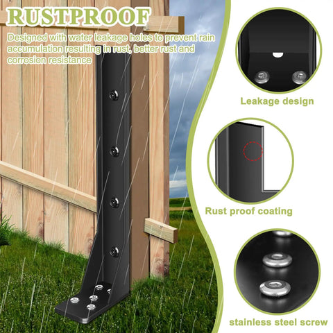 Heavy Duty Fence Post Repair Kit For Wood Posts With Ground Stakes And Post Anchors Two Pack with rustproof coating on wood post