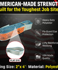 Heavy Duty 2 X 4 Foot Eye And Eye Polyester Rigging Sling Rated 6400 Lbs shown with protective features and flat eye design.