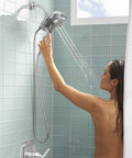 Spectra Duo 4 Function 2 In 1 Shower Head with handheld spray and AquaToggle diverter in use, polished chrome, 2.5 GPM