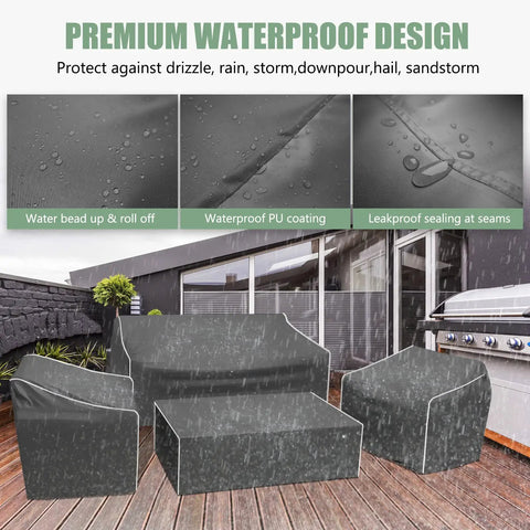 Heavy Duty 500D Waterproof Outdoor Furniture Cover Set for Patio Loveseat Armchair and Coffee Table Grey with waterproof design