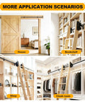 20 Ft Sliding Library Ladder Hardware Kit With Rock Solid Carbon Steel Track And Smooth Braking Casters For Heavy Duty Rolling Barn Ladders in home, shop, and cloak room settings.
