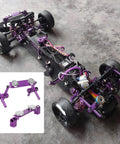 Stealth Invisible RC Magnetic Body Mount Kit 2 Pieces Lightweight Aluminum Alloy Shell Mount For HSP 1/10 RC Touring And Drift Cars Strong Magnets For Quick Replacement Purple, shown on RC car chassis.