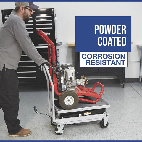 Heavy Duty Hydraulic Table Cart With Fast Two Speed Lift And 1000 LB Capacity Built Tough For Garage Projects Featuring Smooth Rollin Caster Wheels And Rugged Powder Coated Steel Frame For Daily Hauling