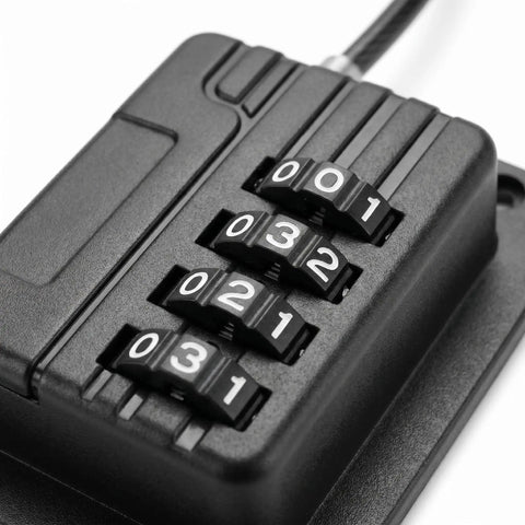 Close-up of Two Pack Refrigerator Locks With Four Digit Code No Drill Install Child Proof Cabinet And Fridge Lock dial.