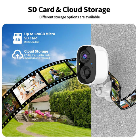 Outdoor view featuring 2K Wireless Outdoor Security Cameras Set Up Made Easy with SD and cloud storage options displayed