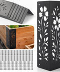 Beefy Wood Corner Brackets Set for Raised Garden Beds, showing metal corners with floral design, 11x3x3 inch, rust resistant with screws.