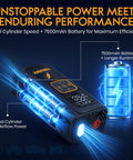 Dual Cylinder Tire Inflator Portable Air Compressor with digital display and LED light showcasing dual cylinder power and battery