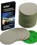 Ailier 3 Inch Sanding Disc Hook And Loop 80 Grit Sandpaper For Drill Pad with stack of discs and packaging.