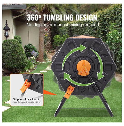 Rotating Compost Tumbler Bin, 18.5 Gal Capacity, 360 Degree Turning For Quick Garden And Kitchen Waste Recycling, BPA Free