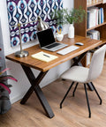 Study desk with X frame table legs from Rock Solid Heavy Duty 28 Inch Metal Dining Table Legs Set Of 4 With Adjustable Feet And X Frame For DIY Tables Kitchen Islands And Workbenches 800 Pound Load Capacity Black Pre Drilled in home office