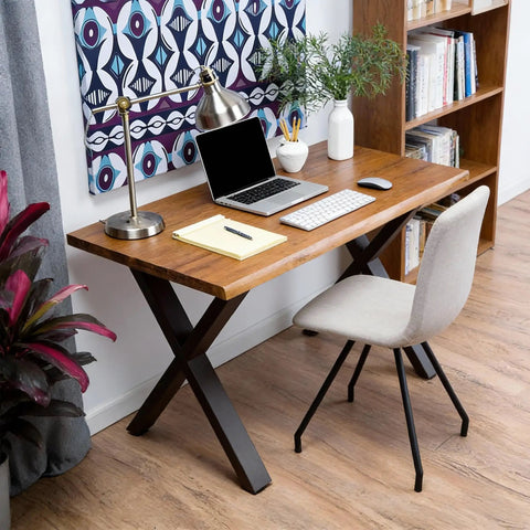 Study desk with X frame table legs from Rock Solid Heavy Duty 28 Inch Metal Dining Table Legs Set Of 4 With Adjustable Feet And X Frame For DIY Tables Kitchen Islands And Workbenches 800 Pound Load Capacity Black Pre Drilled in home office