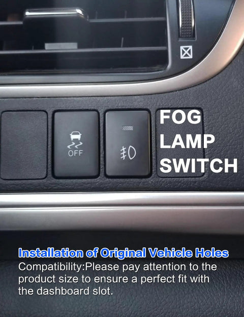 Dashboard installation showing fog lamp switch for 12V Blue LED Push Button Switch Waterproof Toggle With 4 Wire Connector Kit Durable Car Accessory Built For Tough Vehicle Use Easy Wiring With Clear Blue Indicator Great For Fog Lamps And General Car Modifications
