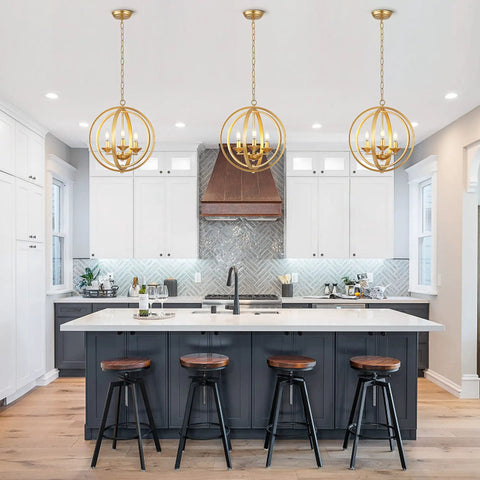 Gold Orb Pendant Light Chandelier Modern Three Light Globe Hanging Fixture For Dining Room Kitchen Bedroom Bathroom And Entryway Dope Contemporary Globe Lighting above kitchen island