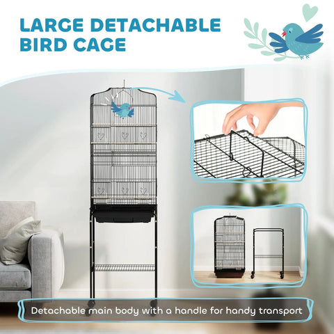 Heavy Duty Sixty Inch Metal Bird Cage With Easy Rolling Stand And Handy Storage Basket For Small Parrots Budgies Plus Full Pet Start Kit Accessories Ready To Treat Your Feathered Crew Black Indoor Flight Habitat