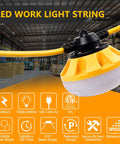 Close-up of 100 Ft LED Construction String Lights With 10 Bulbs On E26 Sockets, 100W Total, Warm White Indoor Outdoor Work Lights, ETL Certified