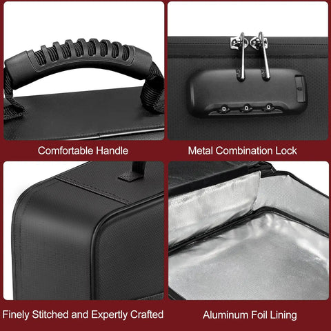 Fireproof Document Box With 5200F Heat Resistance, Aluminum Foil Fire Retardant Lining, Lockable Safe Organizer details