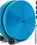 Flat Sprinkler Soaker Hose For Garden Two 50Ft Sections 100Ft Total Heavy Duty 3 Tube Lawn Irrigation Hose With Landscape Stakes