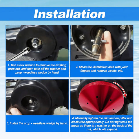 Installation guide for Billet Aluminum Prop Nut Upgrade For Trolling Motors That Delivers Quiet Durable Performance Fit For T H Marine And Minn Kota Models 80 101 And 112 In Red.