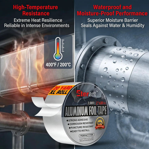 Heavy Duty Aluminum Foil Duct Tape 2 In By 20 Yd Pro Grade High Temp Seal For HVAC Vents And Insulation DIY Friendly Stops Air Leaks And Resists Extreme Heat For Home Repair Silver