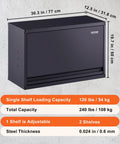 Wall Mounted Metal Storage Cabinet With 120 Lbs Per Shelf Load 20 Inch Tall Powder Coated Steel Garage Cabinet Adjustable Shelves Press To Close And Open Door Ideal For Office Garage Or Tool Organization showing front angle view with dimensions and load capacity details