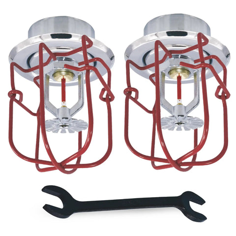 Chrome Fire Sprinkler Head Horizontal Pendant Spray Kit With Half Inch NPT Pipe Thread And Quick Release Wrench, two heads and wrench.