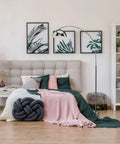 Bedroom with Mid Century Modern Curved Floor Lamp Over Sofa 74 Inch Tall Sleek Chrome Standing Lamp With Adjustable Shade For Living Room Reading Light LED Bulb Not Included.