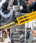 Ecarke 1/2 Inch Cordless Impact Wrench With Brushless Motor And Led Light in use on a motorcycle wheel and pipe.