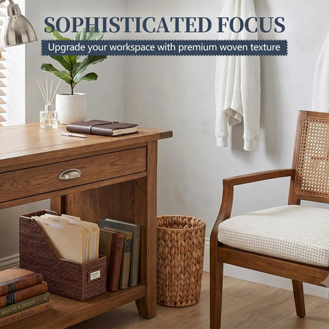 Hella Stylish Water Hyacinth Wicker Trash Can Featuring A Rad Boho Design For Small Bathrooms And Bedrooms Compact Round Waste Bin Ideal For A Chill Home Office Setup
