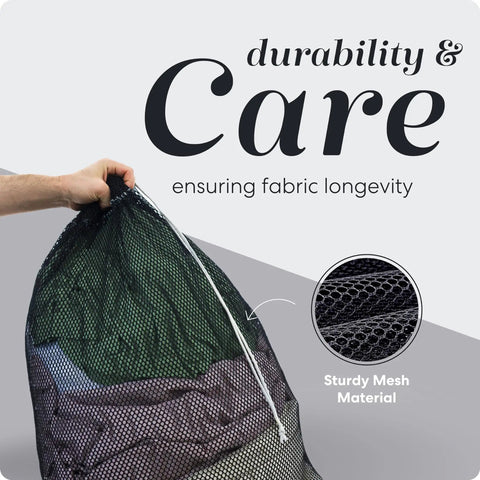 Heavy Duty Mesh Laundry Bag Large 24 By 36 With Secure Drawstring Closure shown with durable fabric and drawstring detail