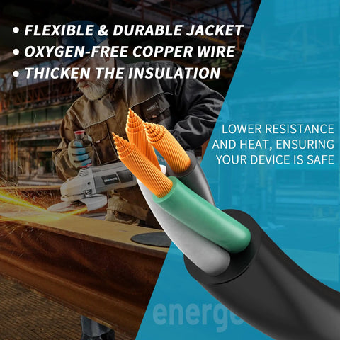 Hella Rugged 25Ft 6 3 SOOW Portable Power Cable 6 Awg 3 Conductor with flexible jacket and oxygen-free copper wires.