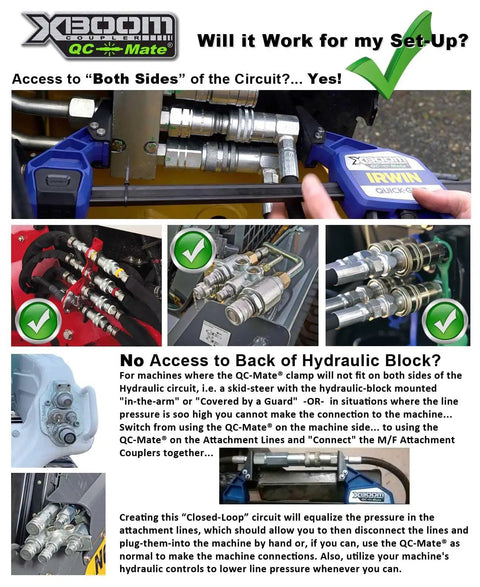Seven Eighths Inch Uni Jaw Quick Clamp Set With Twelve Inch QC Mate Clamp For Quick Coupler Work Choose Your Jaw Style Additional Jaw Sets Available On Amazon Durable Hand Clamp For Pros And DIY Projects in use on a hydraulic block with various connection setups.