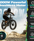 Powerful Dual Motor 9000W Fat Tire Electric Bike For Adults, Off Road Beast With 52 MPH Top Speed, rider on black fat-tire e-bike on rocky trail
