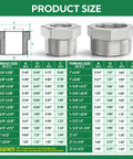 2-Pack 304 Stainless Steel Reducer Hex Bushing 1.5 In NPT Male to 1 In NPT Female Reducing Pipe Adapter Fitting for Plumbing and Industrial Piping, Go-To Corrosion-Resistant, Works from -65 to 250 F, size chart