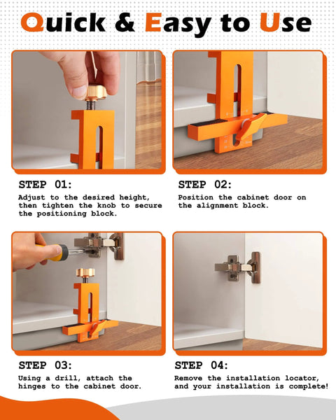 Step-by-step guide using Door Mounting Jig For Cabinets That Lets You Hold Drill And Secure With One Tool No Extra Hands Needed.