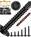 Top Shelf Black Truss Head Self Tapping Screw Kit With Assorted Lengths Half Inch To Two Inches Built Like A Tank From 410 Stainless Steel.