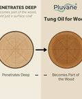 Illustration showing benefits of 100 Percent Pure Tung Oil 12 Oz Natural Wood Finish For Furniture And Crafts Non Toxic Fast Drying.